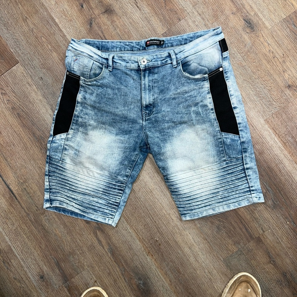 South Pole Light Blue Washed Denim Shorts with Black Side size 36